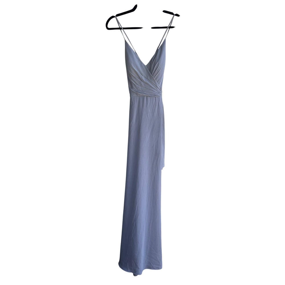 Dear Cleo DC105 Smoke Blue Chiffon V-Neck Bridesmaid Maxi Dress NWT Size 6